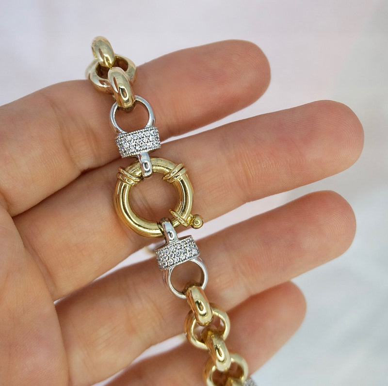 Gold Silver Filled Belcher Bracelet Set with Cubic Zirconia's