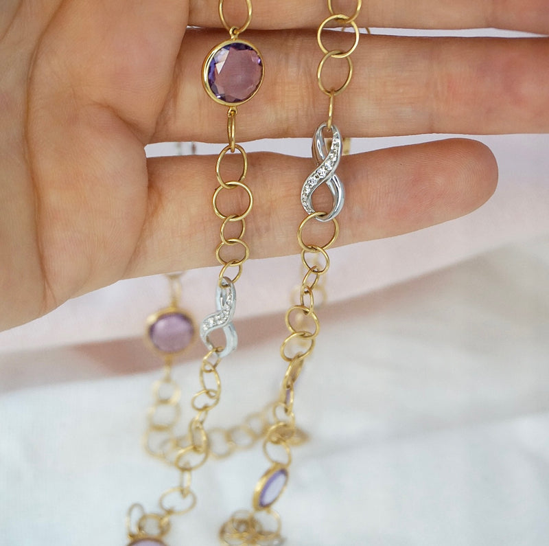 Amethyst & Diamond Infinity Necklace