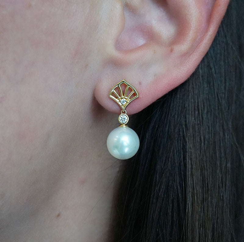 South Sea Pearl & Diamond Drop Earrings