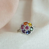 Multi-Coloured Sapphire & Diamond Ring