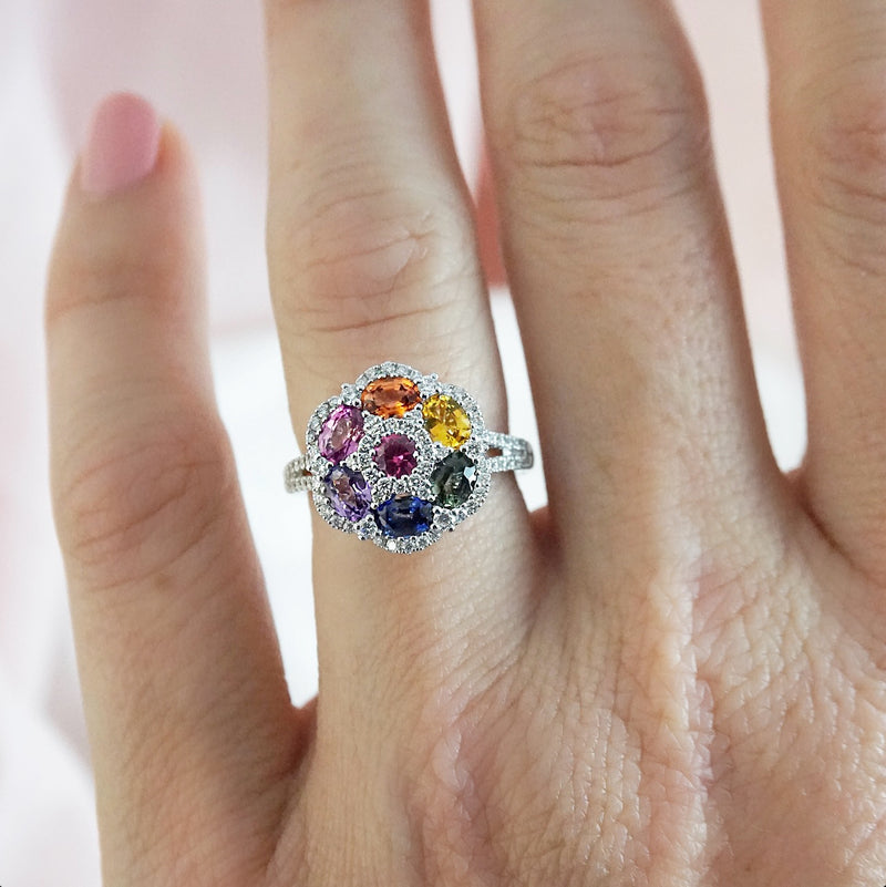 Multi-Coloured Sapphire & Diamond Ring