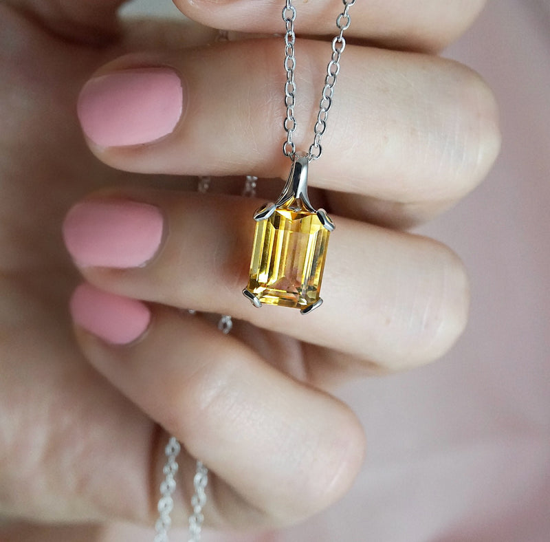 Emerald Cut Solitaire Citrine Pendant