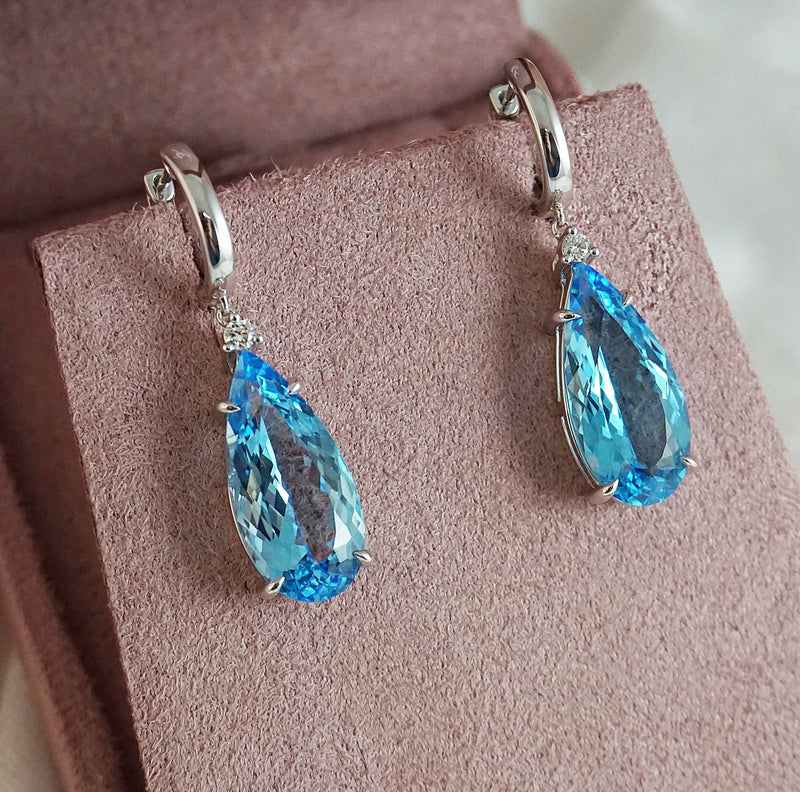 Blue Topaz & Diamond Huggie Drop Earrings