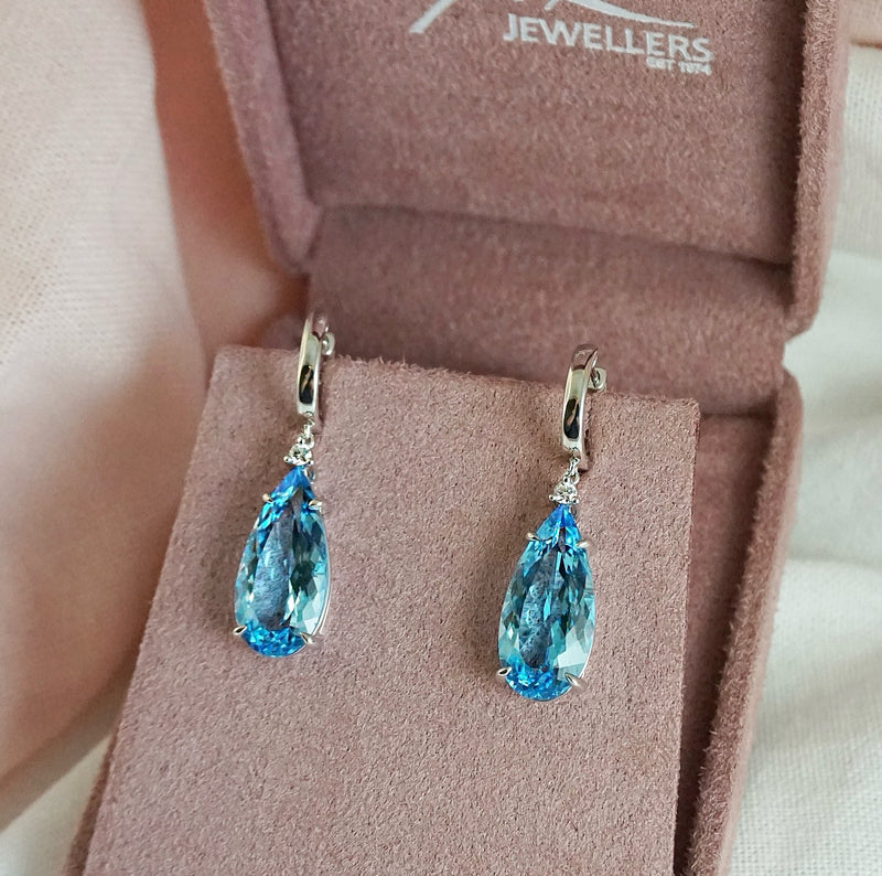 Blue Topaz & Diamond Huggie Drop Earrings