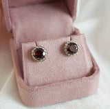 Garnet & Diamond Fancy Halo Stud Earrings