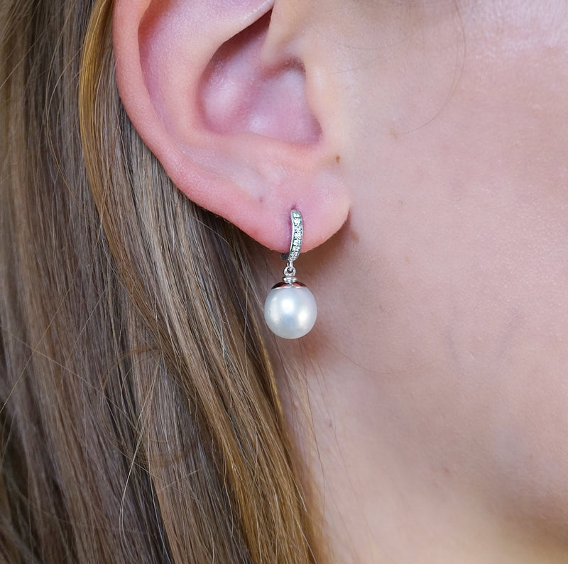 South Sea Pearl & Diamond Huggie Earrings