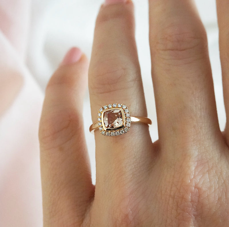 Morganite & Diamond Halo Ring