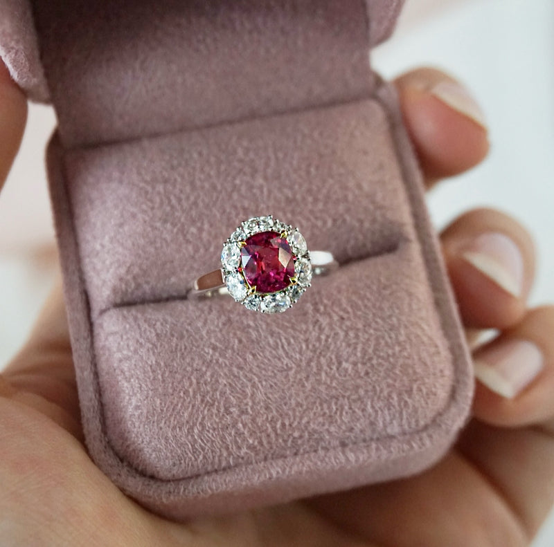 Ruby and Diamond Halo Ring