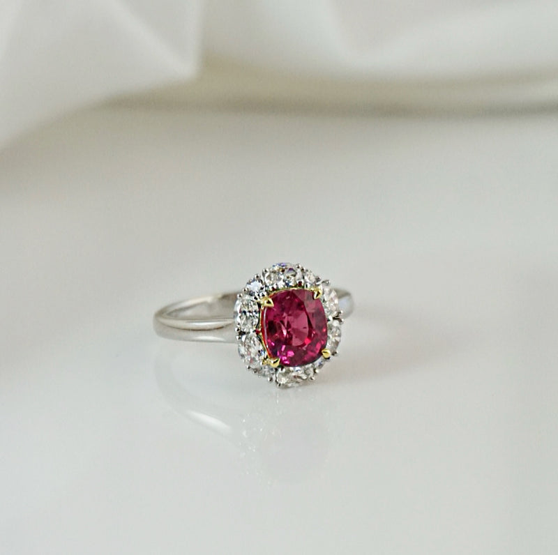 Ruby and Diamond Halo Ring