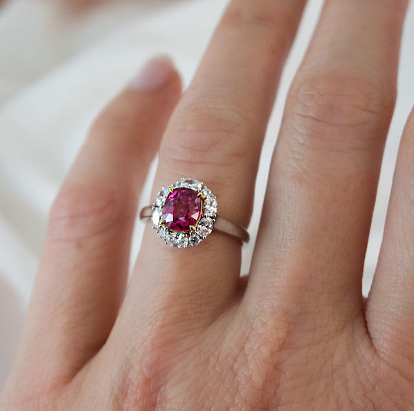 Ruby and Diamond Halo Ring