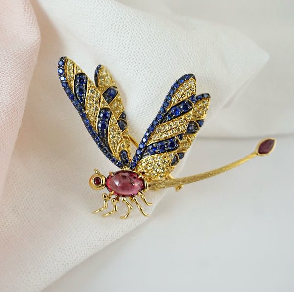 Multi Stone Dragonfly Brooch