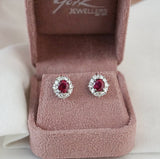 Ruby and Diamond Halo Studs