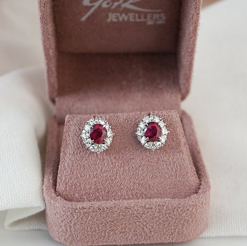 Ruby and Diamond Halo Studs