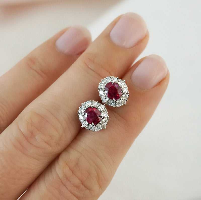 Ruby and Diamond Halo Studs