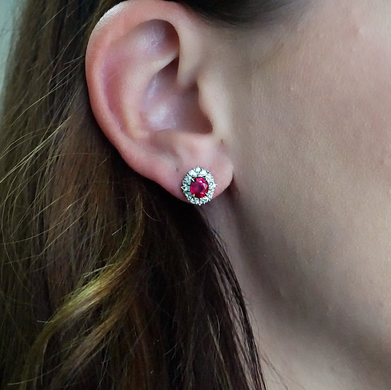 Ruby and Diamond Halo Studs