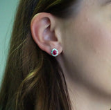 Ruby and Diamond Halo Studs
