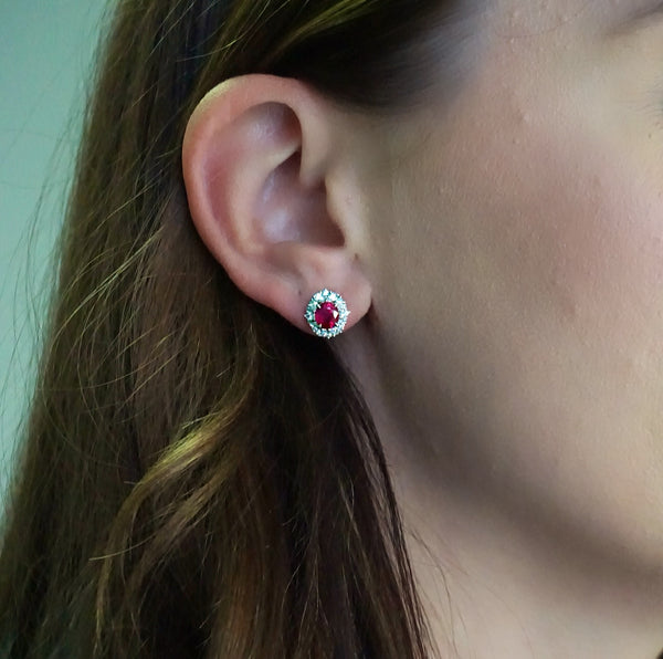 Ruby and Diamond Halo Studs