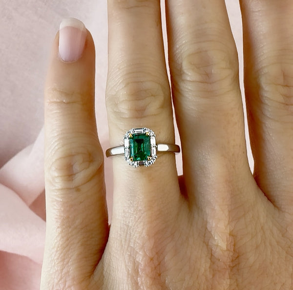 Emerald Cut Emerald and Diamond Ring