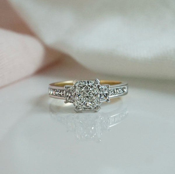 Trilogy Ring with Radiant, Trapezoid & Princess Cut Diamonds