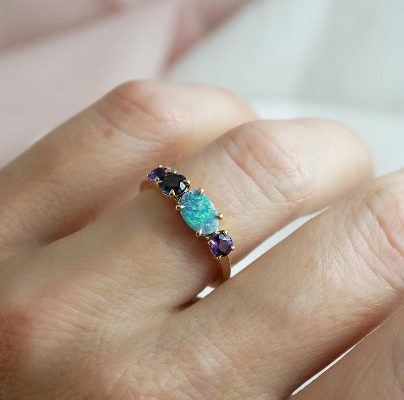 Opal, Amethyst & London Blue Topaz Ring