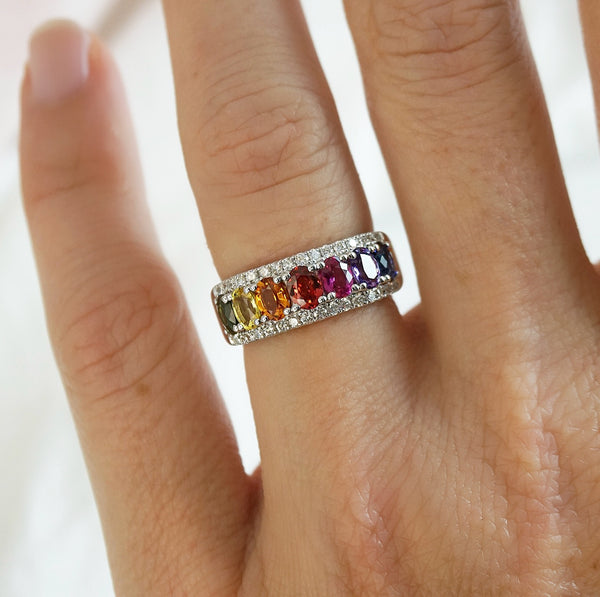 Multi-Coloured Sapphire & Diamond Anniversary Ring