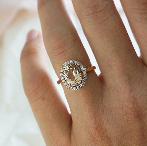 Morganite & Diamond Halo Ring