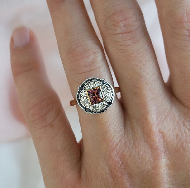 Pink Tourmaline & Black Diamond Ring