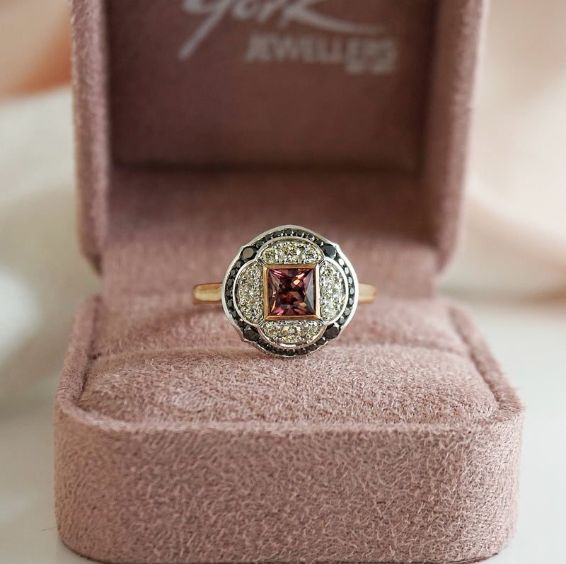 Pink Tourmaline & Black Diamond Ring