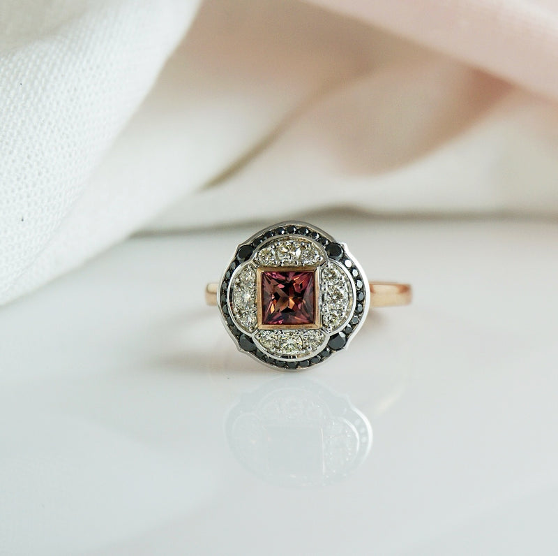 Pink Tourmaline & Black Diamond Ring