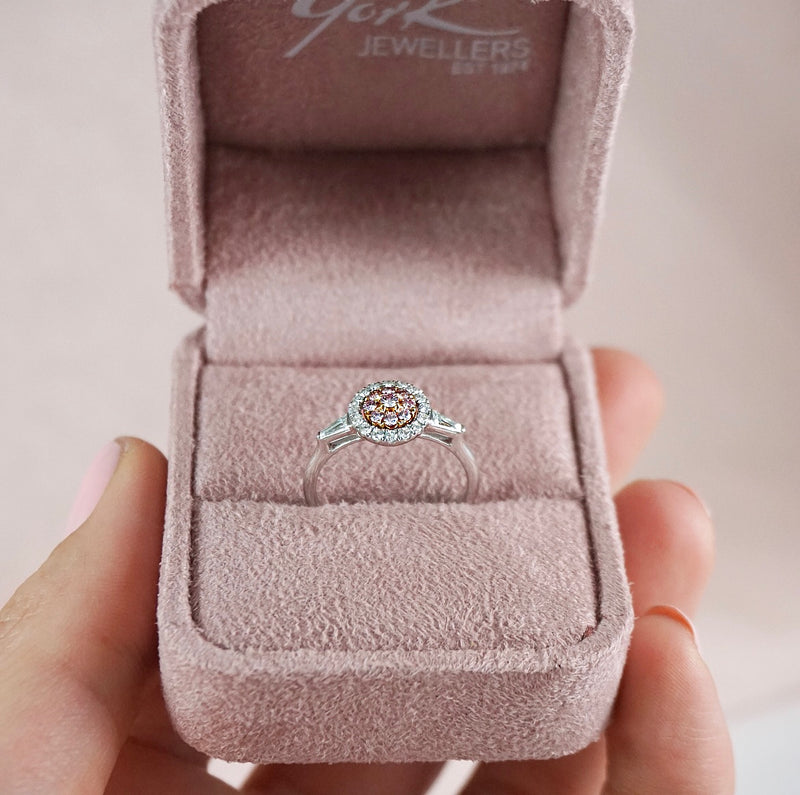 Diamond Halo Ring with Pink Diamonds