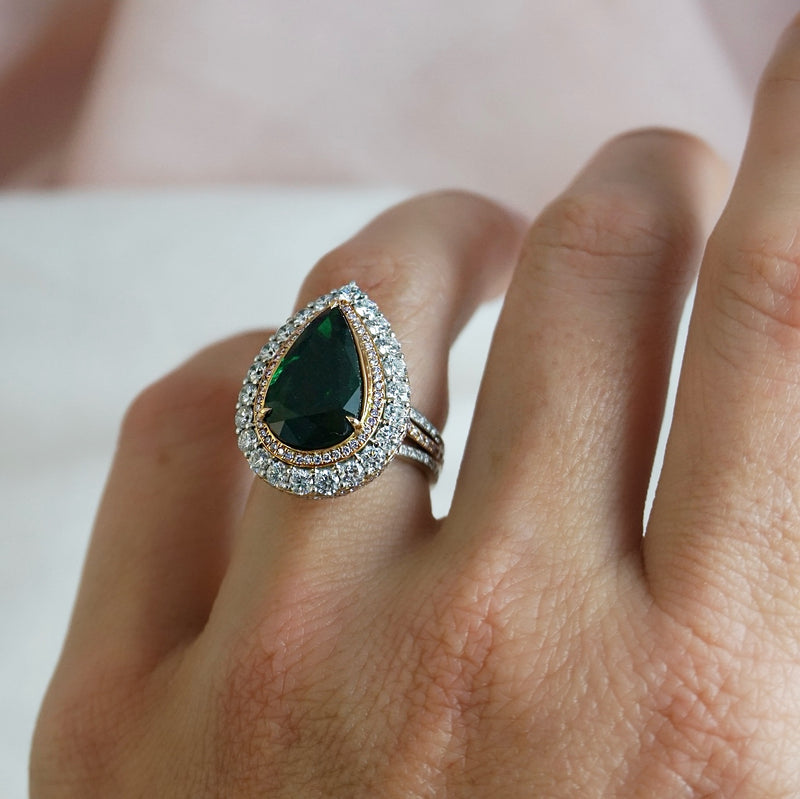 Pear Emerald and Diamond Ring