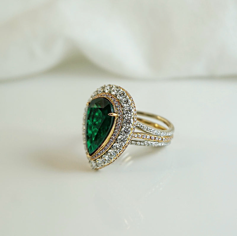 Pear Emerald and Diamond Ring