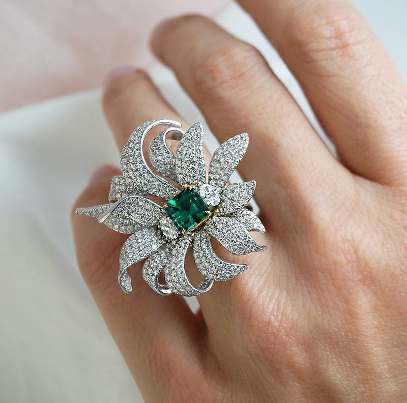 Trilogy Transformer Emerald and Diamond Ring