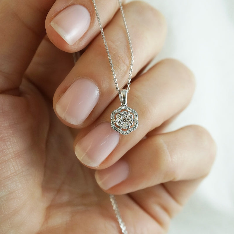 Diamond Halo Flower Pendant