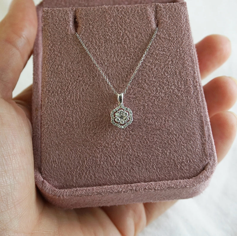 Diamond Halo Flower Pendant