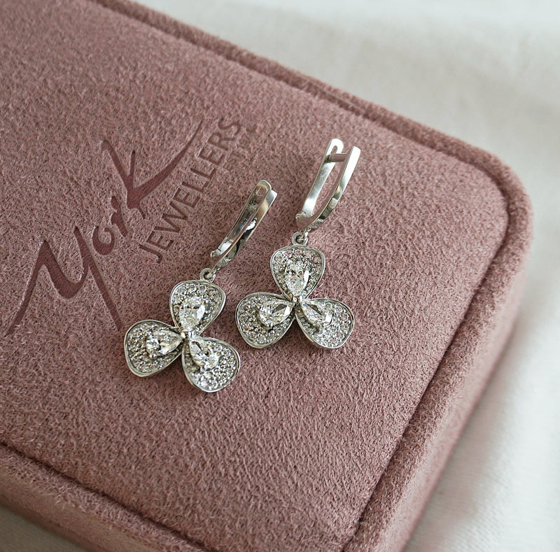 Diamond Flower Drop Earrings