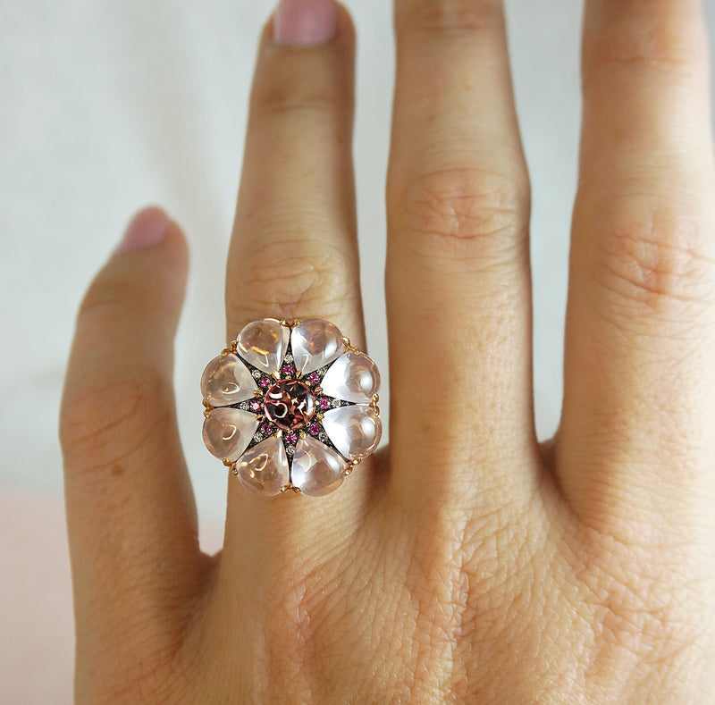 'Grande Roue' Rose Quartz, Pink Sapphire & Pink Tourmaline Ring