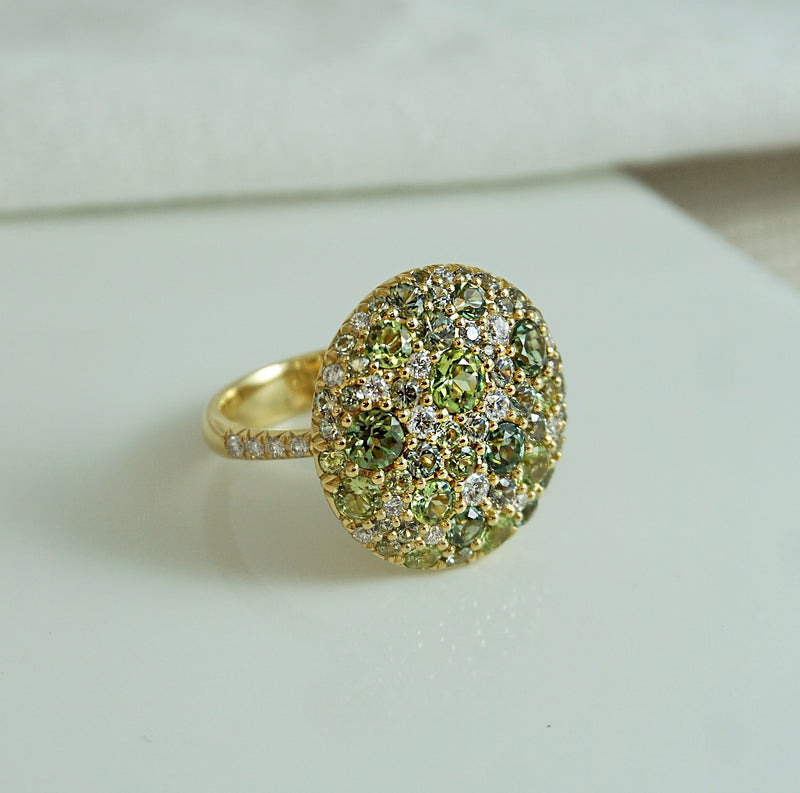 'Four Seasons' Green Sapphire, Tourmaline & Peridot Ring