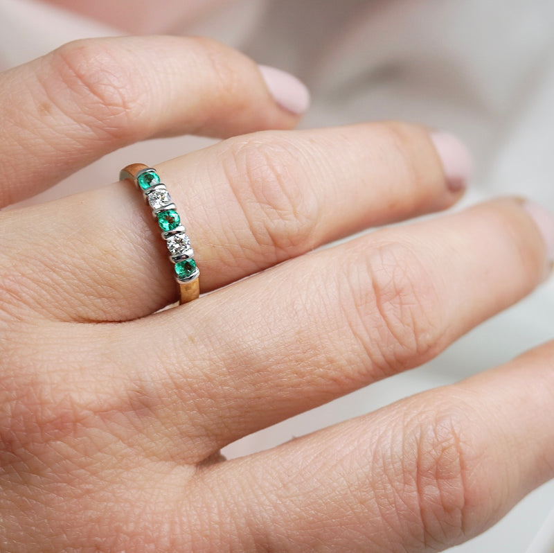 Emerald & Diamond Bar Set Anniversary Ring
