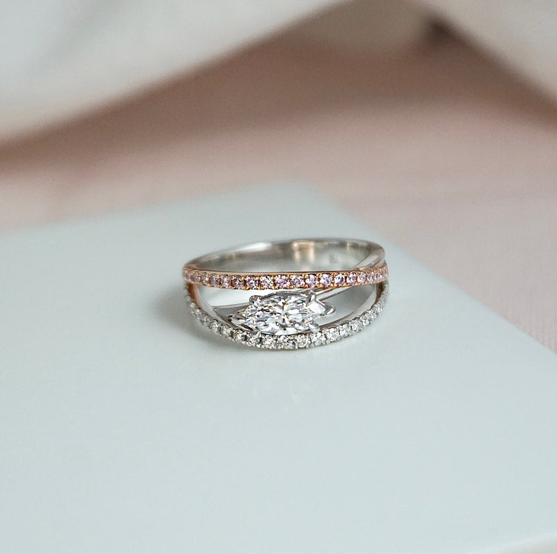 Marquise White & Pink Diamond Ring