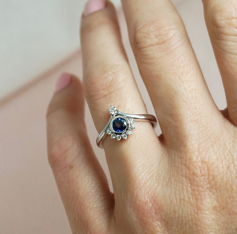 Sapphire & Diamond Semi Halo Ring