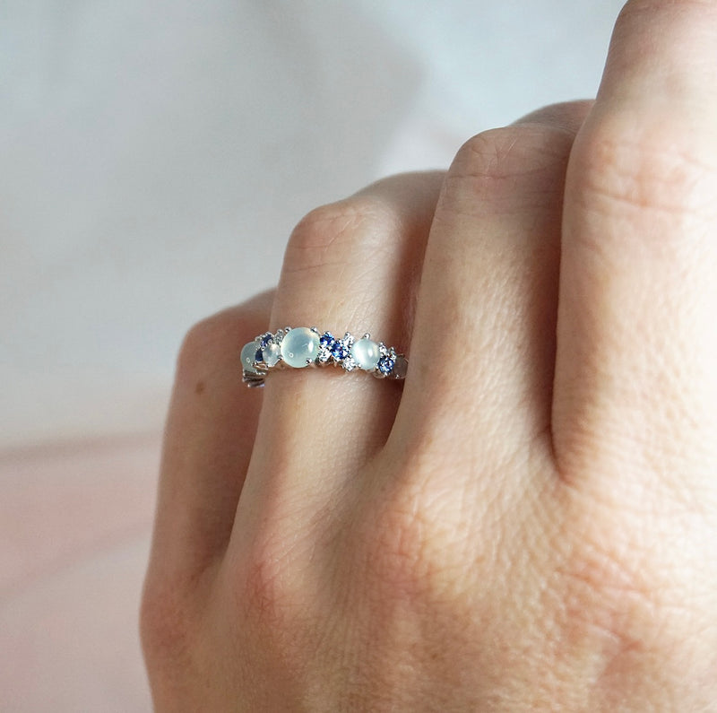 Sapphire, Aquamarine & Chalcedony Ring