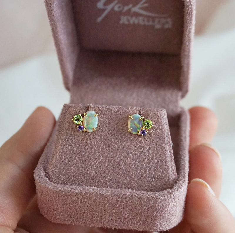 Crystal Opal, Amethyst & Peridot Stud Earrings