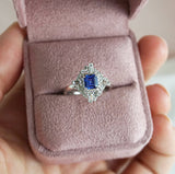 Blue Sapphire & Diamond Fancy Halo Ring