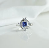 Blue Sapphire & Diamond Fancy Halo Ring