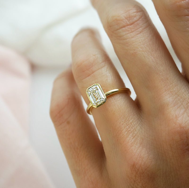 'Evelyn' Bezel Set Emerald Cut Diamond Ring