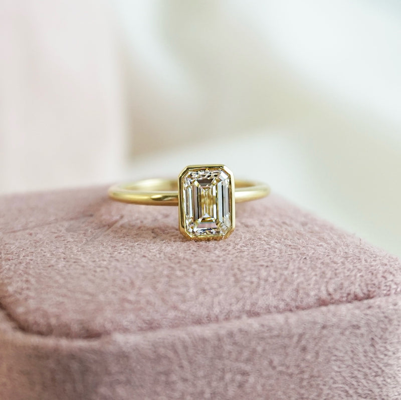 'Evelyn' Bezel Set Emerald Cut Diamond Ring