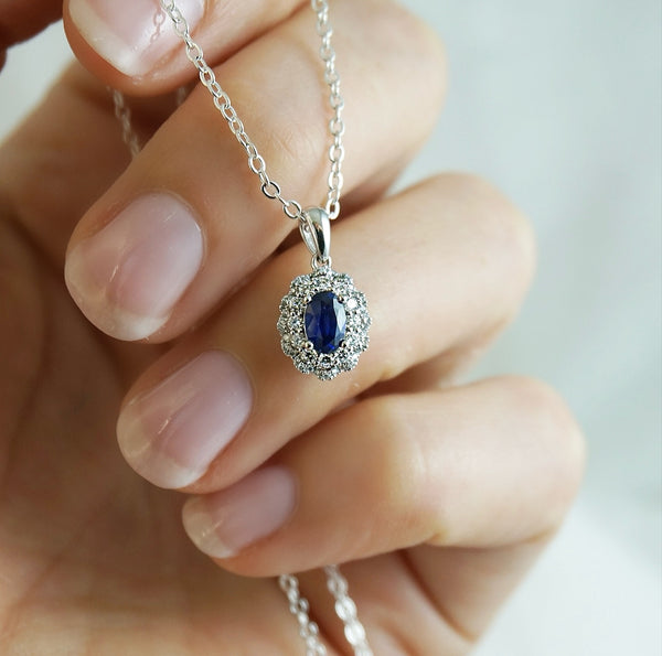 Sapphire and Diamond Double Halo Pendant