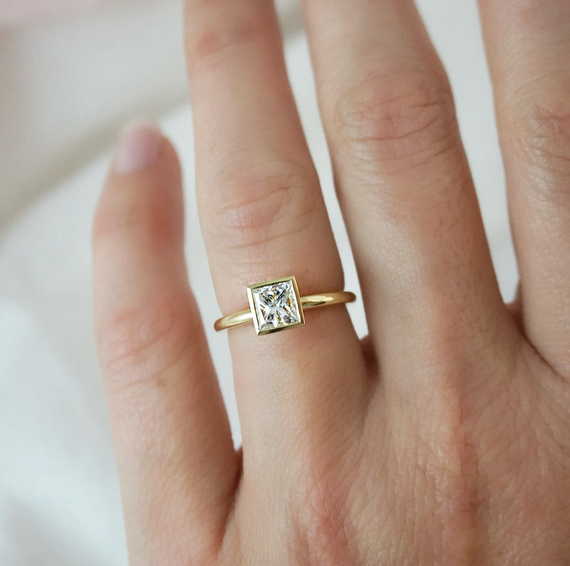 Audrey Princess Cut Bezel Set Ring