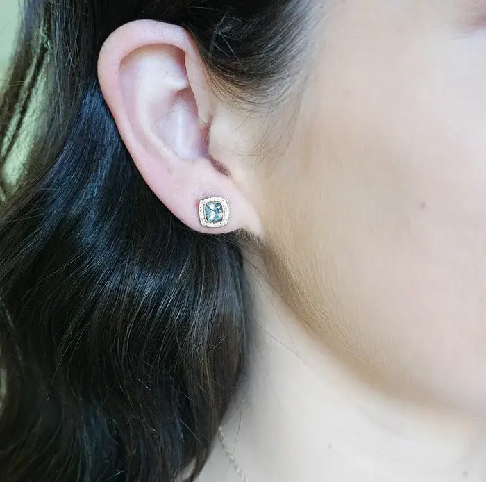 Aquamarine and Diamond Stud Earrings